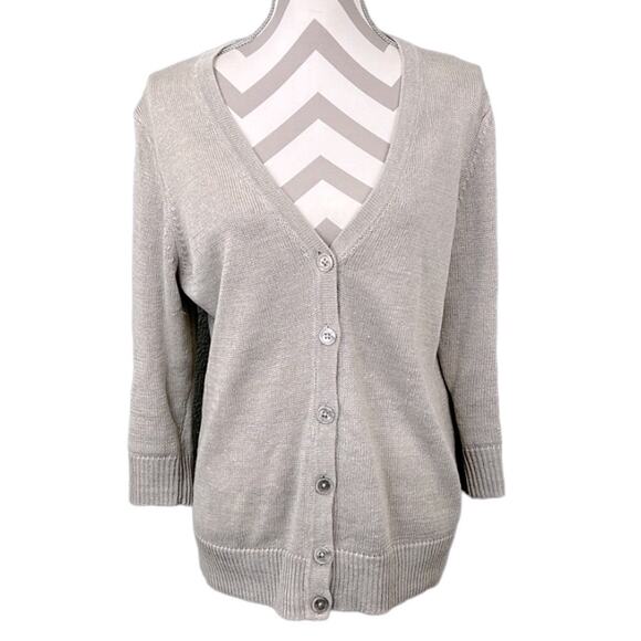 Talbots Sweaters - Talbots Linen knit v neck button down cardigan 3/4 length sleeves Medium Petite
